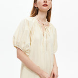 Lace Up Bubble Sleeve Dress