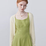 Waist Strap Dress with Knitted Cardigan