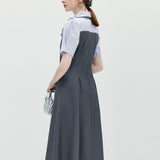 Collar Striped High Waisted Dress