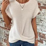 Waffle Knit Crewneck Short-Sleeve Sweatshirt