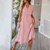Polka Dot Midi Dress with Drawstring Waist
