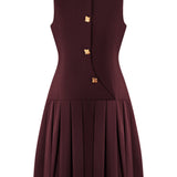 Pleated Waist Sleeveless Mini Dress