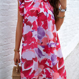 Floral Ruffle Sleeve A-Line Dress