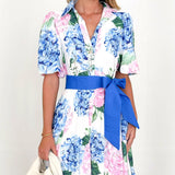 Hydrangea Bloom Belted Maxi Dress