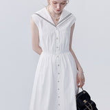 White Navy Collar A-Line Dress
