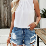 Pleated Mock Neck Sleeveless Top
