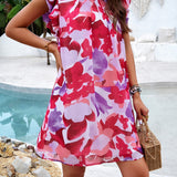 Floral Ruffle Sleeve A-Line Dress