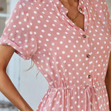 Polka Dot Midi Dress with Drawstring Waist