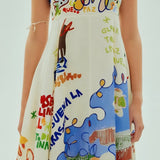 Strap graffiti cotton linen dress