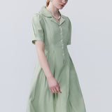 Collar Breasted Waist Cinching Dress