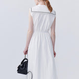 White Navy Collar A-Line Dress