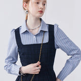 Striped Lapel Patchwork Dress