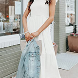Smocked Flutter-Sleeve Tiered Midi Dress