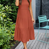 Smocked Flutter-Sleeve Tiered Midi Dress