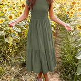 Smocked Flutter-Sleeve Tiered Midi Dress