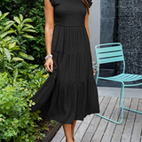 Smocked Flutter-Sleeve Tiered Midi Dress