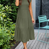 Smocked Flutter-Sleeve Tiered Midi Dress