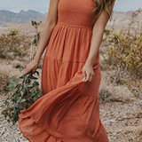 Smocked Flutter-Sleeve Tiered Midi Dress