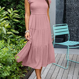 Smocked Flutter-Sleeve Tiered Midi Dress