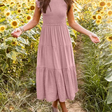 Smocked Flutter-Sleeve Tiered Midi Dress