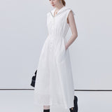 White Navy Collar A-Line Dress