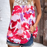 Crochet Yoke Watercolor Floral Sleeveless Blouse
