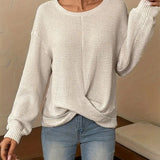 Waffle Knit Crew Neck Long-Sleeve Sweater
