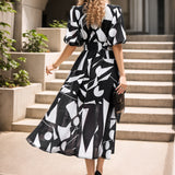 V-neck printed long dress
