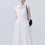 White Navy Collar A-Line Dress