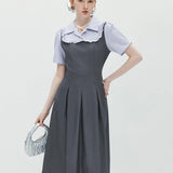 Collar Striped High Waisted Dress