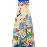 Strap graffiti cotton linen dress