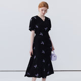 V-Neck Bubble Sleeve Dress