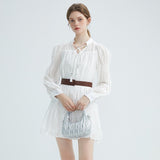V-Neck Lace Up Long Sleeved Dress