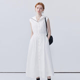 White Navy Collar A-Line Dress