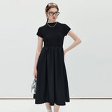 Half High Collar Patchwork Dress
