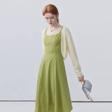 Waist Strap Dress with Knitted Cardigan