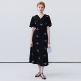 V-Neck Bubble Sleeve Dress