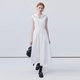 White Navy Collar A-Line Dress