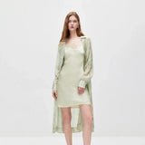 V-Neck Lace Mid Length Dress Set
