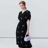 V-Neck Bubble Sleeve Dress