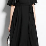 V-neck Fashionable Mid Length Dress