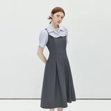 Collar Striped High Waisted Dress