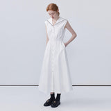 White Navy Collar A-Line Dress