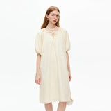 Lace Up Bubble Sleeve Dress