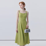 Waist Strap Dress with Knitted Cardigan