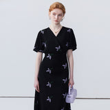 V-Neck Bubble Sleeve Dress
