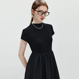 Half High Collar Patchwork Dress