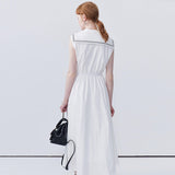 White Navy Collar A-Line Dress