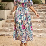 Printed short sleeved long dress