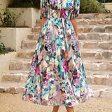 Printed short sleeved long dress
